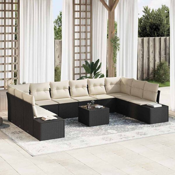 vidaXL Ensemble de canap&eacute; de jardin 10 pcs Noir et Cr&egrave;me Polyrotin