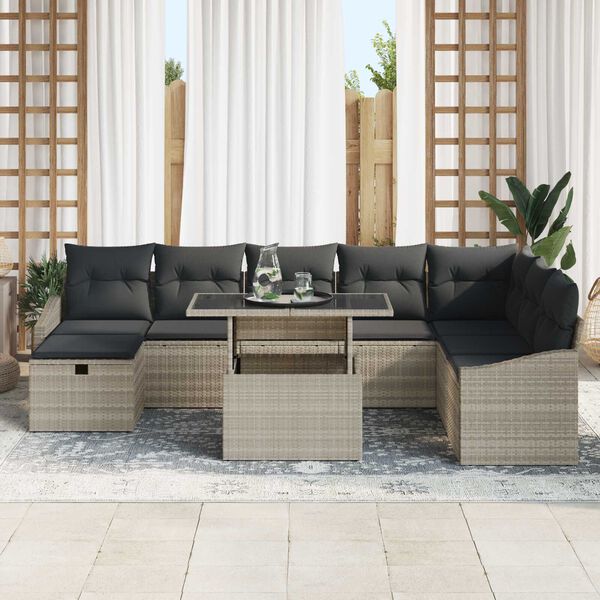 vidaXL Ensemble de canap&eacute; de jardin 9 pcs Gris clair polyrotin
