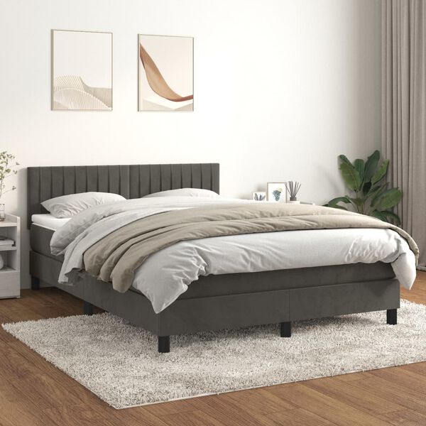 vidaXL Sommier &agrave; lattes de lit et matelas Gris fonc&eacute; 140x200cm Velours