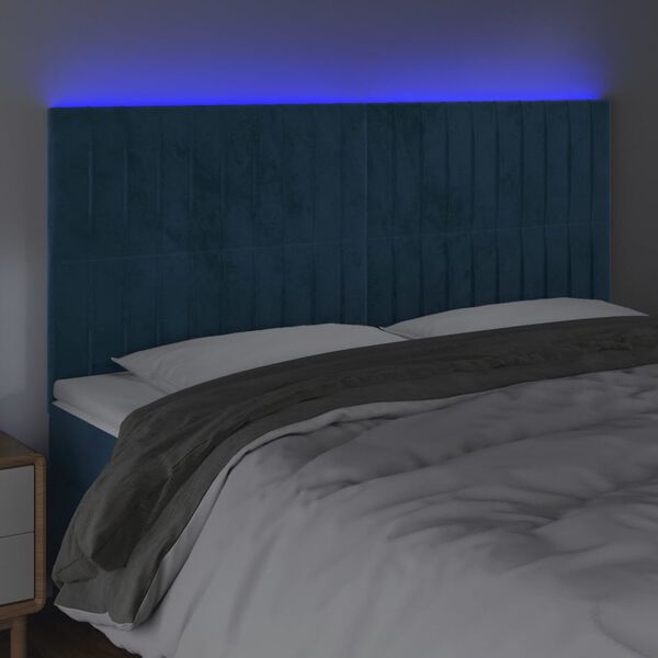 vidaXL T&ecirc;te de lit &agrave; LED Bleu fonc&eacute; 180x5x118/128 cm Velours