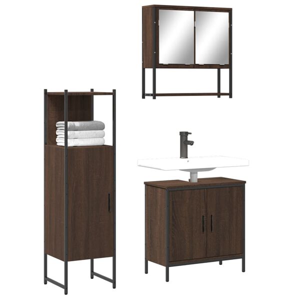 vidaXL Ensemble de meubles de salle de bain 3 pcs Ch&ecirc;ne marron
