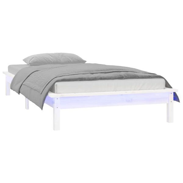 vidaXL Cadre de lit &agrave; LED blanc 90x190 cm simple bois massif