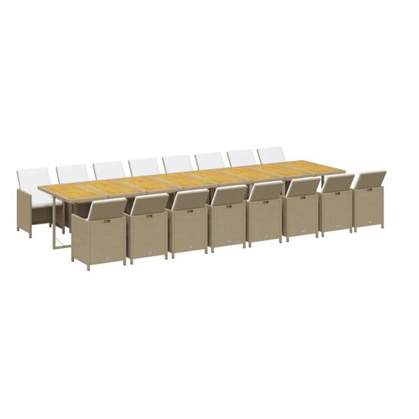 vidaXL Ensemble &agrave; manger de jardin et coussins 17 pcs beige