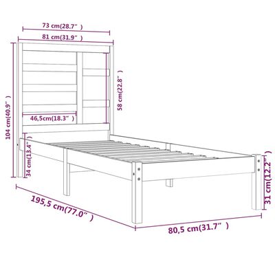 vidaXL Cadre de lit Marron miel Bois massif 75x190 cm Petit simple