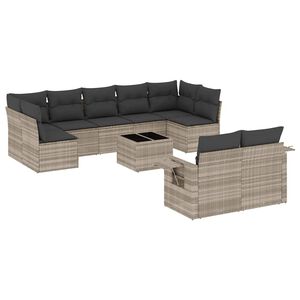 vidaXL Salon de jardin avec coussins 10 pcs gris clair r&eacute;sine tress&eacute;e