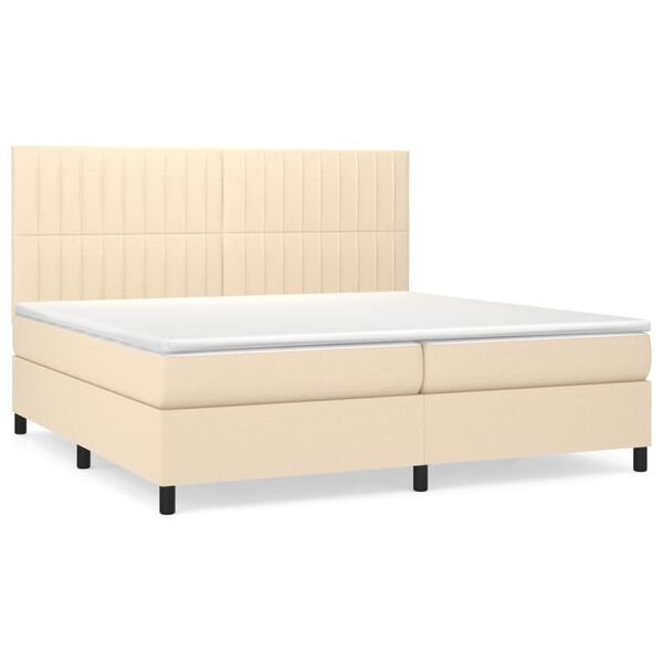 vidaXL Sommier &agrave; lattes de lit avec matelas Cr&egrave;me 200x200 cm Tissu