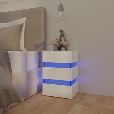 vidaXL Table de chevet à LED blanc brillant 45x35x67 cm