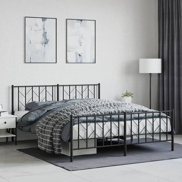 vidaXL Cadre de lit m&eacute;tal sans matelas avec pied de lit noir 160x200cm