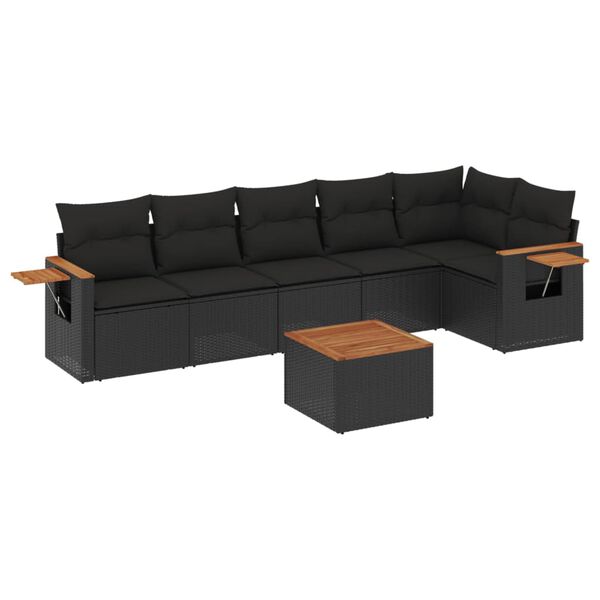 vidaXL Salon de jardin 7 pcs avec coussins noir r&eacute;sine tress&eacute;e