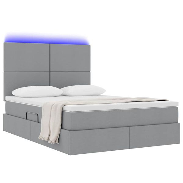 vidaXL Lit avec rangement et LED Gris clair 140 x 200 cm Polyester