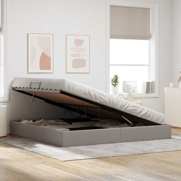 vidaXL Lit de Rangement avec matelas Taupe 200 x 200 cm tissu