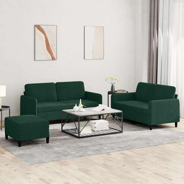 vidaXL Ensemble de canap&eacute;s 3 pcs vert fonc&eacute; velours