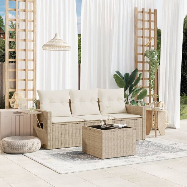 vidaXL Salon de jardin avec coussins 4 pcs beige r&eacute;sine tress&eacute;e