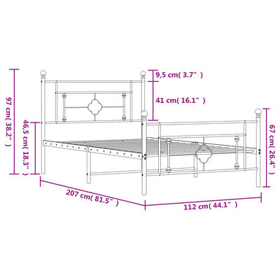 vidaXL Cadre de lit métal sans matelas et pied de lit blanc 107x203 cm