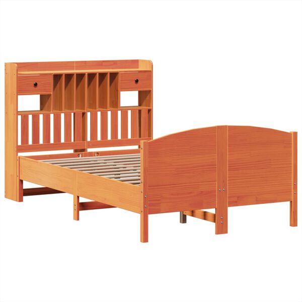 vidaXL Lit biblioth&egrave;que sans matelas cire marron 135x190 cm pin massif