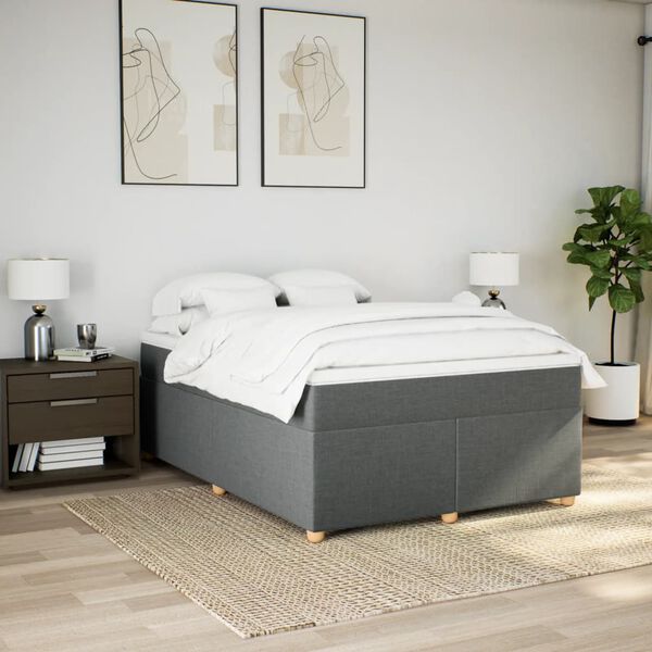 vidaXL Sommier &agrave; lattes de lit avec matelas Gris fonc&eacute; 160x200cm Tissu