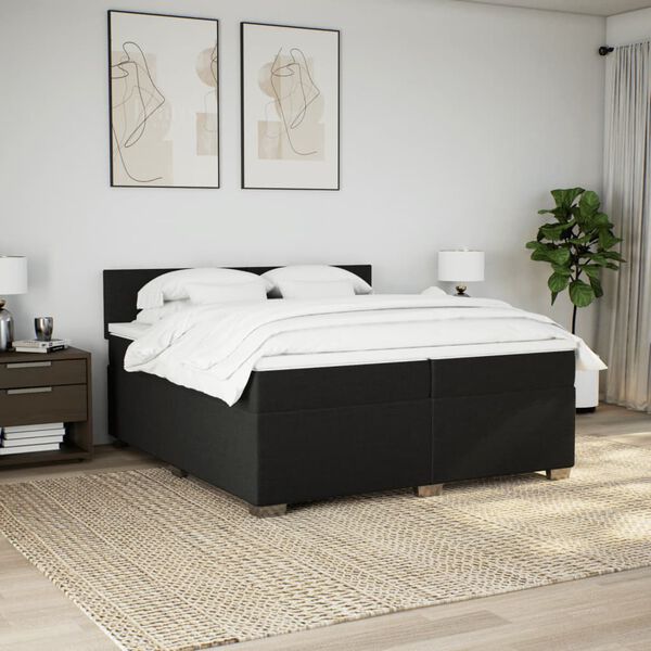 vidaXL Sommier &agrave; lattes de lit avec matelas Noir 200x200 cm Tissu