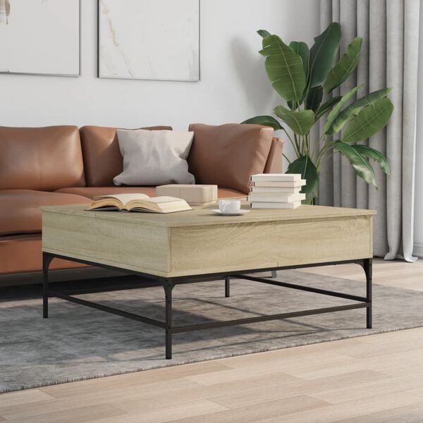 vidaXL Table basse ch&ecirc;ne sonoma 95x95x45 cm bois d'ing&eacute;nierie et m&eacute;tal