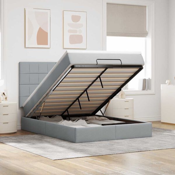 VidaXL Cadre de lit ottoman et matelas gris clair 140x190 cm tissu