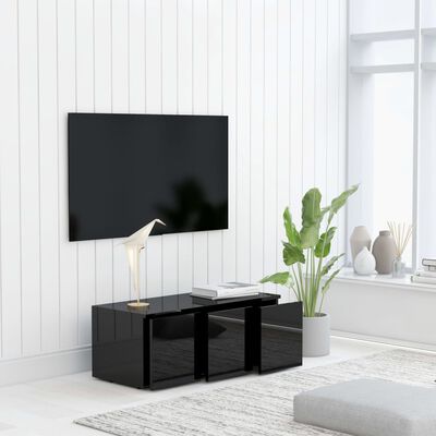vidaXL Meuble TV Noir brillant 80x34x30 cm Bois d'ingénierie