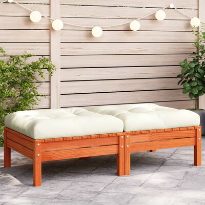 vidaXL Repose-pieds de jardin avec coussins lot de 2 bois massif pin