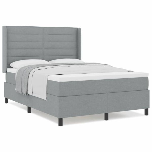 vidaXL Lit &agrave; ressorts avec matelas Gris clair 140 x 190 cm tissu