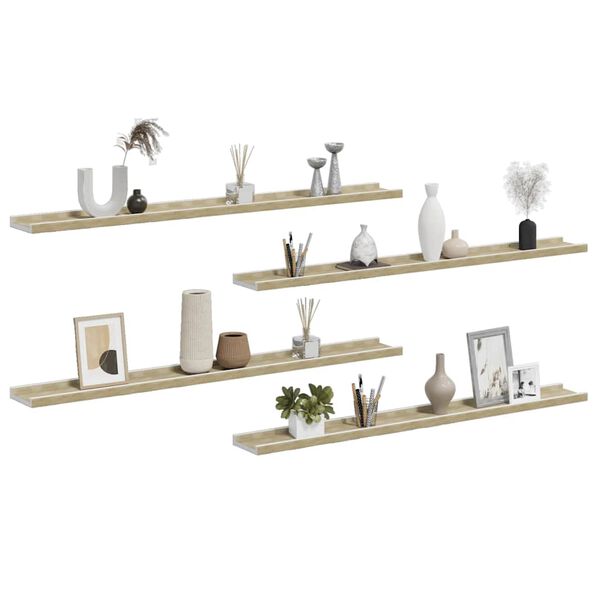 vidaXL &Eacute;tag&egrave;res murales 4 pcs blanc et ch&ecirc;ne sonoma 100x9x3 cm