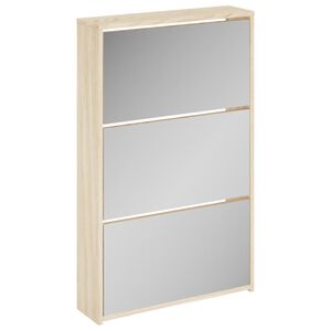 vidaXL Meuble &agrave; chaussures 3 &eacute;tag&egrave;res Miroir 63x17x102,5 cm Ch&ecirc;ne