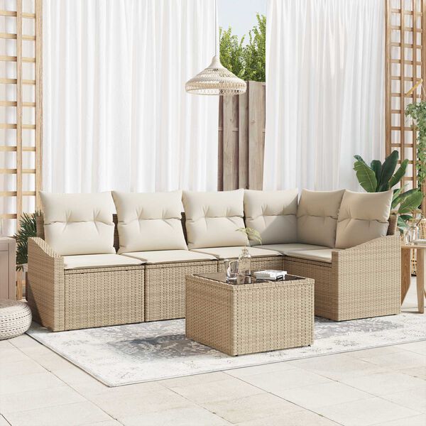 vidaXL Ensemble de canap&eacute; de jardin 6 pcs Beige et cr&egrave;me polyrotin