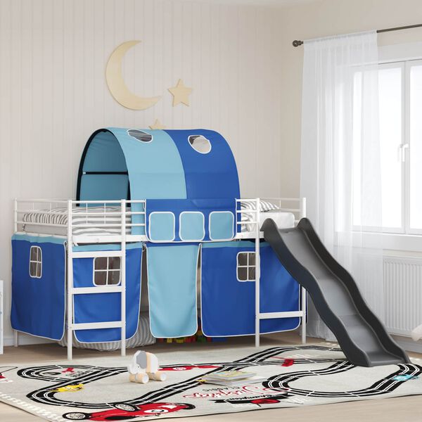 vidaXL Lit mezzanine pour enfants Blanc et Bleu 99,5 x 200 cm M&eacute;tал