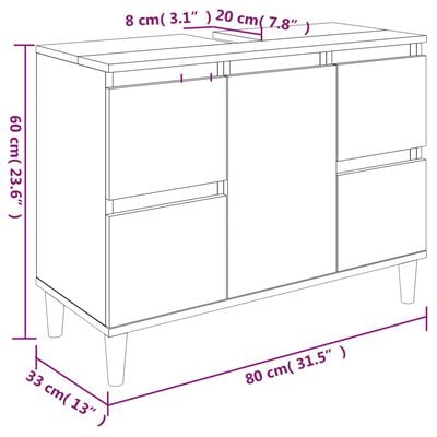 vidaXL Meuble d'évier gris béton 80x33x60 cm bois d'ingénierie