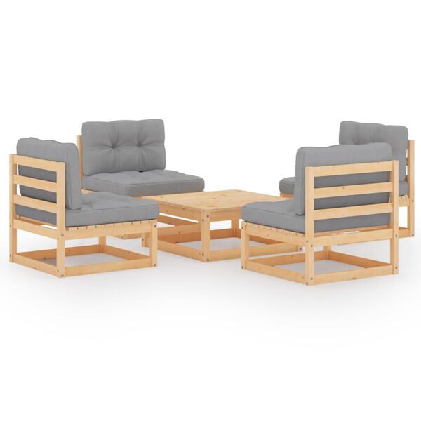 vidaXL Salon de jardin 5 pcs avec coussins Bois de pin massif