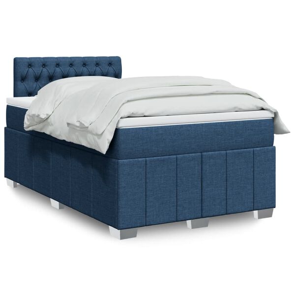 vidaXL Sommier &agrave; lattes de lit avec matelas bleu 120x190 cm tissu