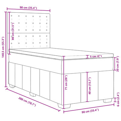 vidaXL Sommier à lattes de lit avec matelas Gris clair 90x200 cm Tissu