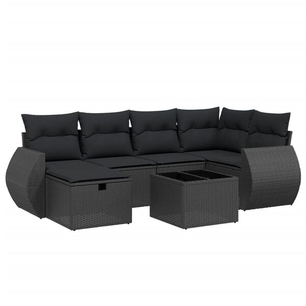 vidaXL Salon de jardin 7 pcs avec coussins noir r&eacute;sine tress&eacute;e