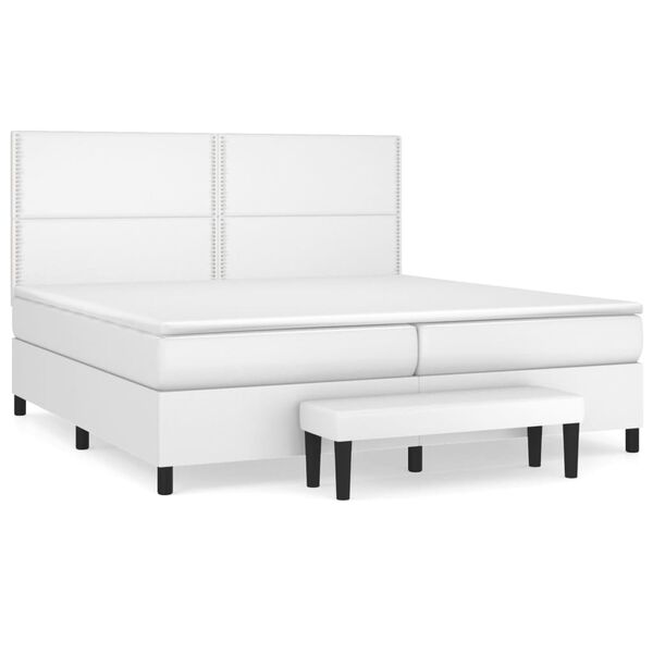 vidaXL Sommier &agrave; lattes de lit avec matelas Blanc 200x200cm Similicuir