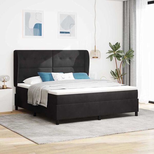 vidaXL Lit &agrave; ressorts avec matelas Noir 200 x 180 cm Polyester
