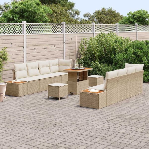 vidaXL Ensemble de canap&eacute; de jardin 11 pcs Beige Poly rotin