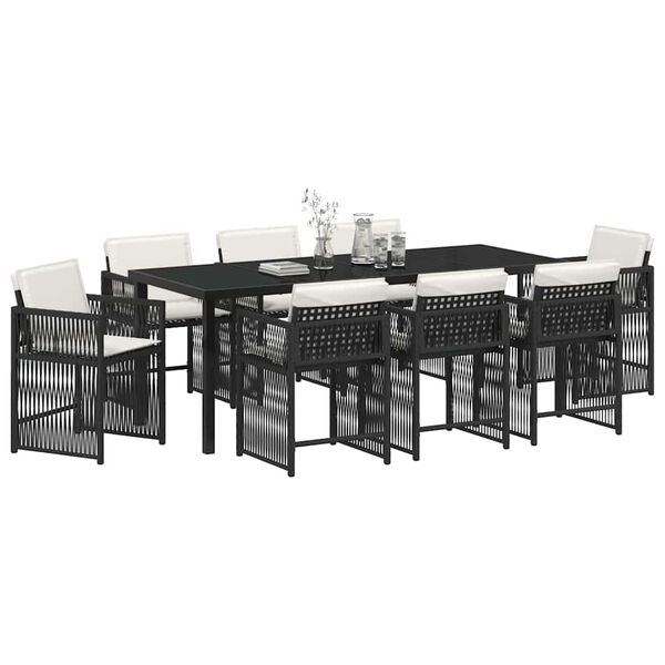 vidaXL Ensemble de salle &agrave; manger pour jardin 9 pcs Noir polyrotin