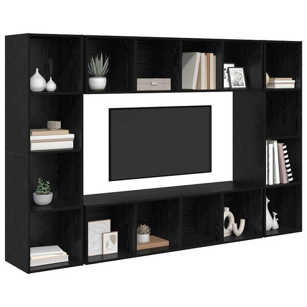 vidaXL Ensemble meuble TV Montage mural 4 pcs Noir 37 x 37 x 142,5 cm
