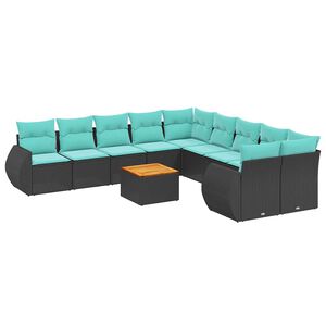 vidaXL Ensemble de canap&eacute; de jardin 11 pcs avec coussins noir r&eacute;sine tress&eacute;e