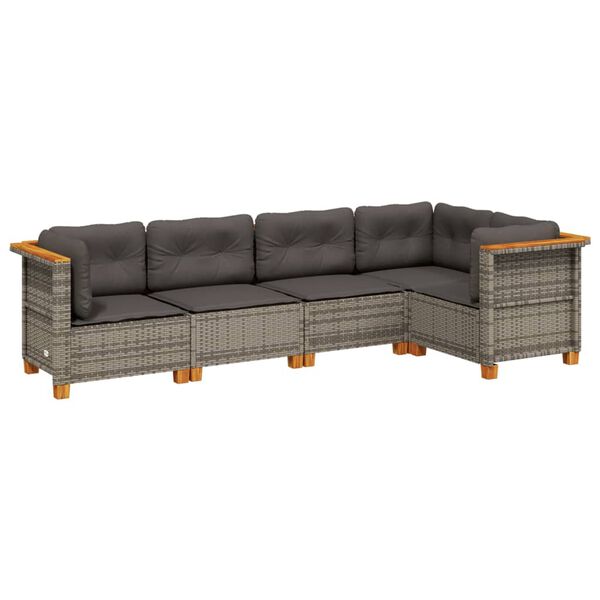 vidaXL Salon de jardin 5 pcs avec coussins gris r&eacute;sine tress&eacute;e