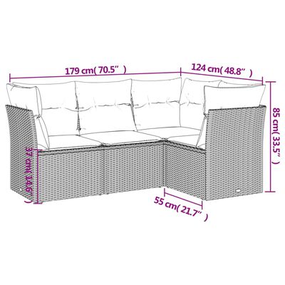 vidaXL Salon de jardin 4 pcs avec coussins noir résine tressée