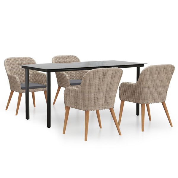 vidaXL Ensemble &agrave; manger de jardin et coussins 5 pcs Marron