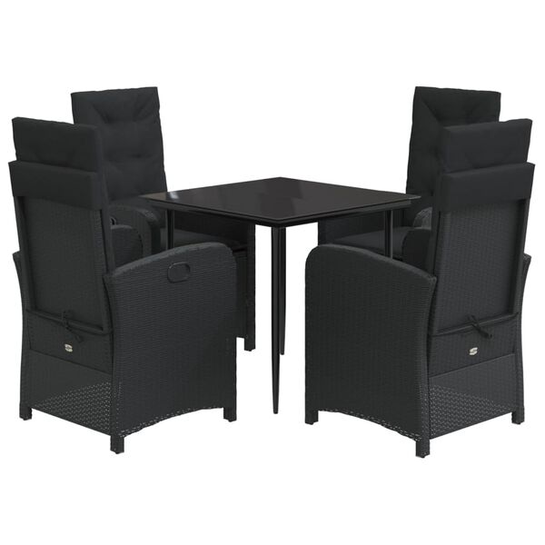 vidaXL Ensemble &agrave; manger de jardin coussins 5pcs Noir R&eacute;sine tress&eacute;e
