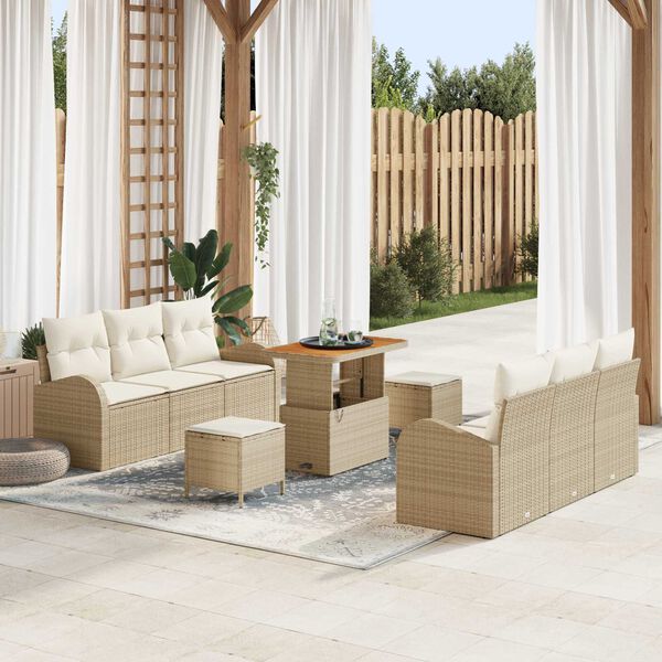 vidaXL Ensemble de canapé de jardin 9 pcs Beige Poly rotin