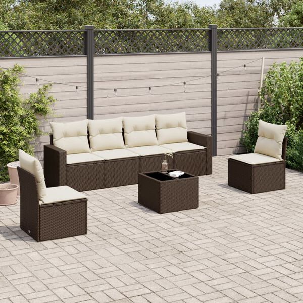 vidaXL Salon de jardin avec coussins 7 pcs marron r&eacute;sine tress&eacute;e