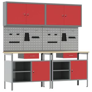vidaXL Ensemble d'&eacute;tabli 8 pcs Rouge et Gris Acier enduit de poudre