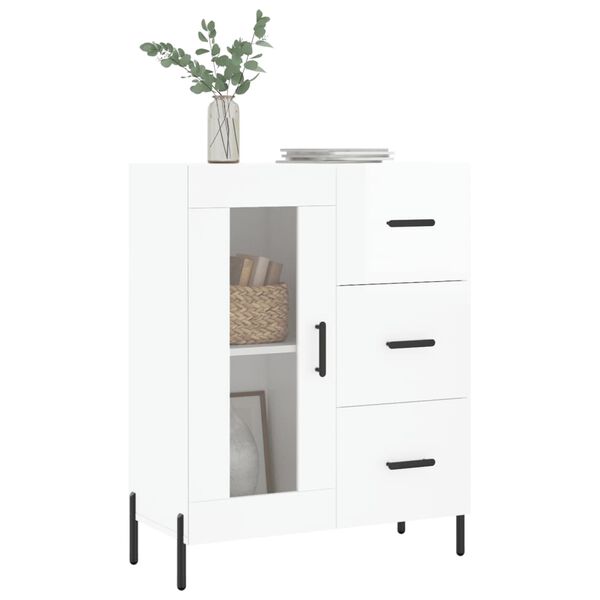vidaXL Buffet Blanc brillant 69,5x34x90 cm Bois d'ing&eacute;nierie