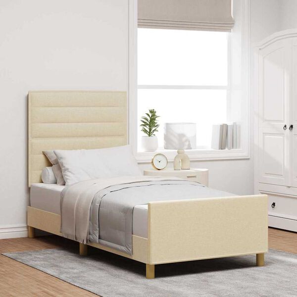 vidaXL Cadre de lit avec t&ecirc;te de lit Cr&egrave;me 90 x 200 cm tissu